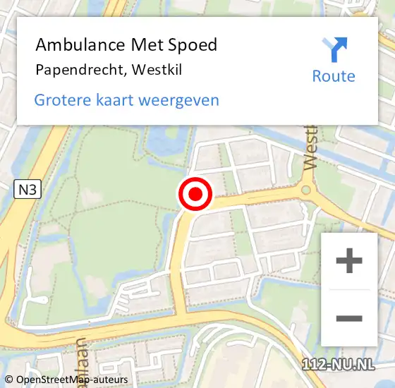 Locatie op kaart van de 112 melding: Ambulance Met Spoed Naar Papendrecht, Westkil op 17 november 2023 11:33