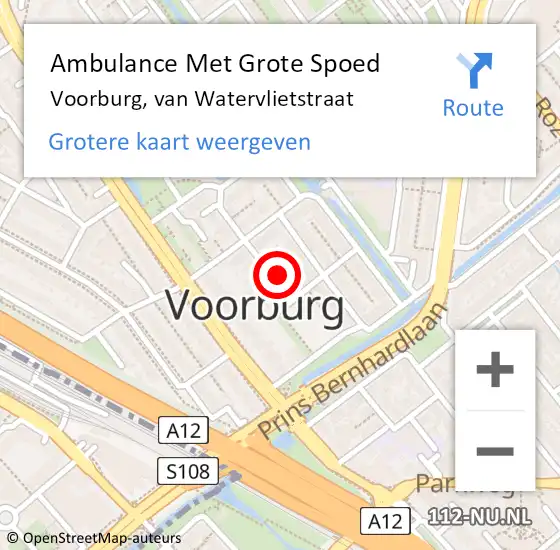 Locatie op kaart van de 112 melding: Ambulance Met Grote Spoed Naar Voorburg, van Watervlietstraat op 17 november 2023 11:56