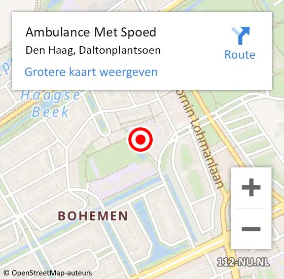 Locatie op kaart van de 112 melding: Ambulance Met Spoed Naar Den Haag, Daltonplantsoen op 17 november 2023 12:54