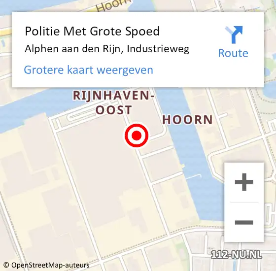 Locatie op kaart van de 112 melding: Politie Met Grote Spoed Naar Alphen aan den Rijn, Industrieweg op 17 november 2023 12:58