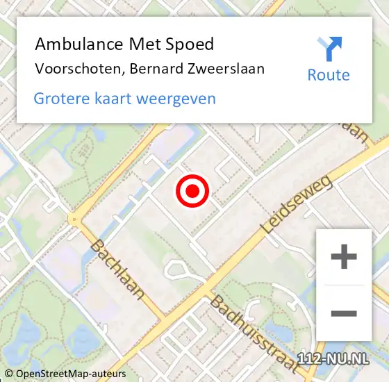 Locatie op kaart van de 112 melding: Ambulance Met Spoed Naar Voorschoten, Bernard Zweerslaan op 17 november 2023 13:06