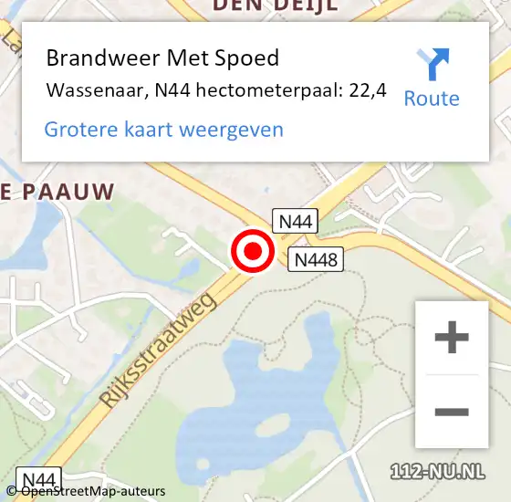 Locatie op kaart van de 112 melding: Brandweer Met Spoed Naar Wassenaar, N44 hectometerpaal: 22,4 op 17 november 2023 13:10