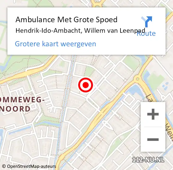 Locatie op kaart van de 112 melding: Ambulance Met Grote Spoed Naar Hendrik-Ido-Ambacht, Willem van Leenpad op 17 november 2023 13:19