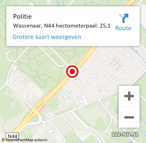 Locatie op kaart van de 112 melding: Politie Wassenaar, N44 hectometerpaal: 25,1 op 17 november 2023 13:29