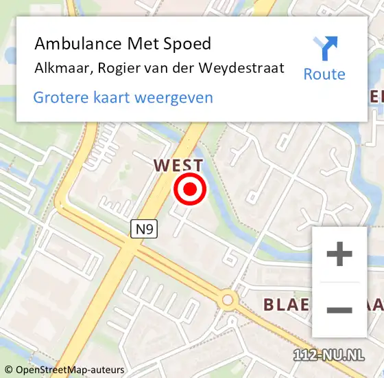 Locatie op kaart van de 112 melding: Ambulance Met Spoed Naar Alkmaar, Rogier van der Weydestraat op 17 november 2023 13:48