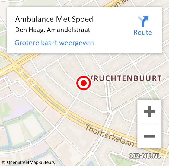 Locatie op kaart van de 112 melding: Ambulance Met Spoed Naar Den Haag, Amandelstraat op 17 november 2023 14:02