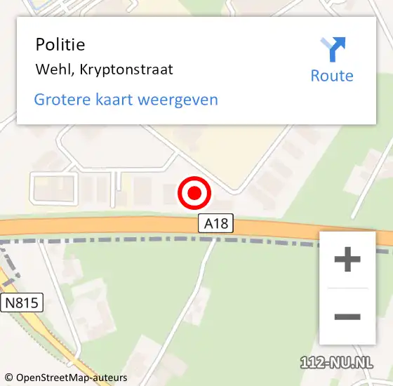 Locatie op kaart van de 112 melding: Politie Wehl, Kryptonstraat op 17 november 2023 14:09