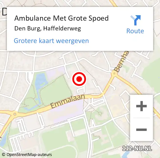 Locatie op kaart van de 112 melding: Ambulance Met Grote Spoed Naar Den Burg, Haffelderweg op 17 november 2023 14:10