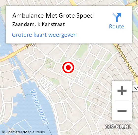 Locatie op kaart van de 112 melding: Ambulance Met Grote Spoed Naar Zaandam, K Kanstraat op 17 november 2023 14:36