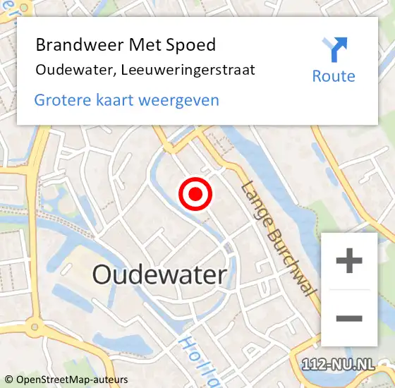 Locatie op kaart van de 112 melding: Brandweer Met Spoed Naar Oudewater, Leeuweringerstraat op 17 november 2023 14:46