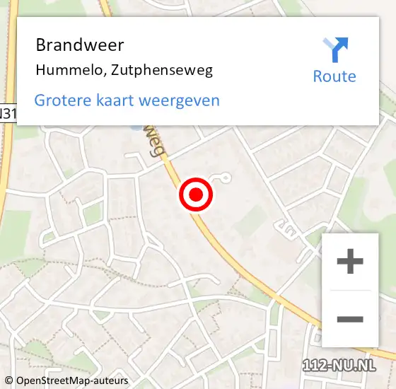 Locatie op kaart van de 112 melding: Brandweer Hummelo, Zutphenseweg op 17 november 2023 15:14