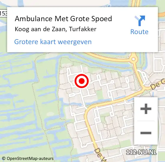 Locatie op kaart van de 112 melding: Ambulance Met Grote Spoed Naar Koog aan de Zaan, Turfakker op 17 november 2023 15:35