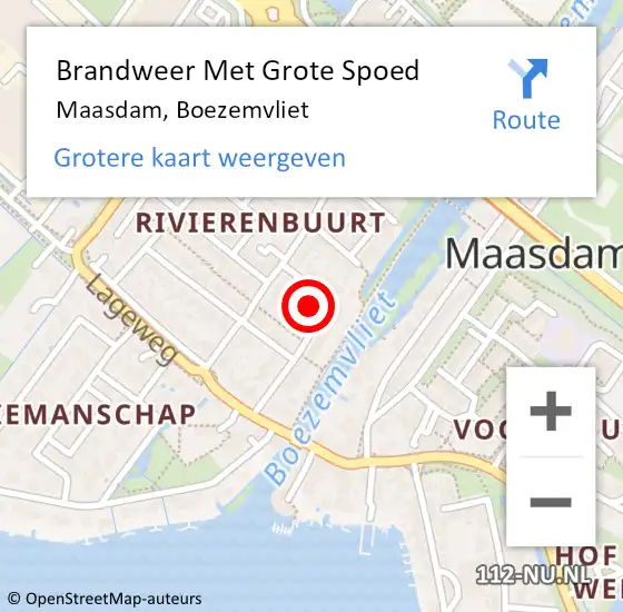 Locatie op kaart van de 112 melding: Brandweer Met Grote Spoed Naar Maasdam, Boezemvliet op 17 november 2023 15:56