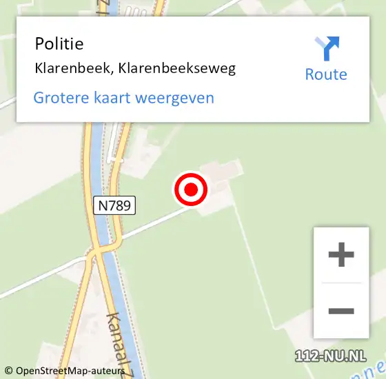 Locatie op kaart van de 112 melding: Politie Klarenbeek, Klarenbeekseweg op 17 november 2023 16:08