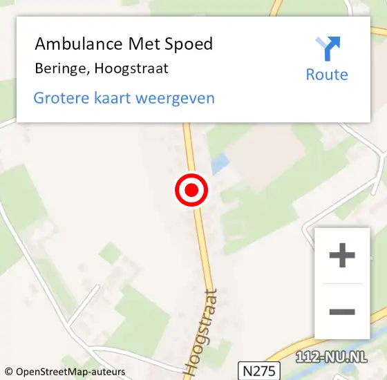 Locatie op kaart van de 112 melding: Ambulance Met Spoed Naar Beringe, Hoogstraat op 15 september 2014 17:13