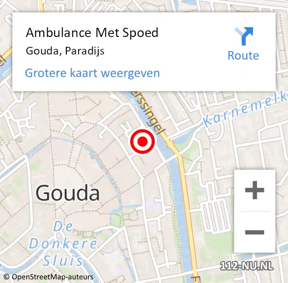 Locatie op kaart van de 112 melding: Ambulance Met Spoed Naar Gouda, Paradijs op 17 november 2023 16:38