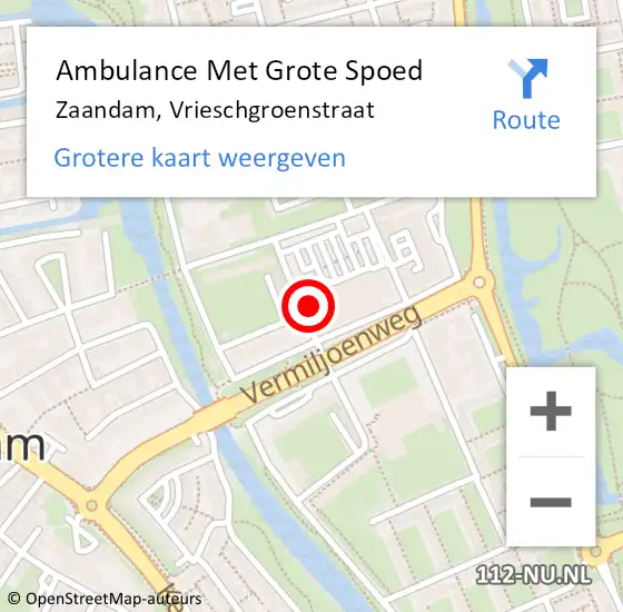 Locatie op kaart van de 112 melding: Ambulance Met Grote Spoed Naar Zaandam, Vrieschgroenstraat op 17 november 2023 16:58