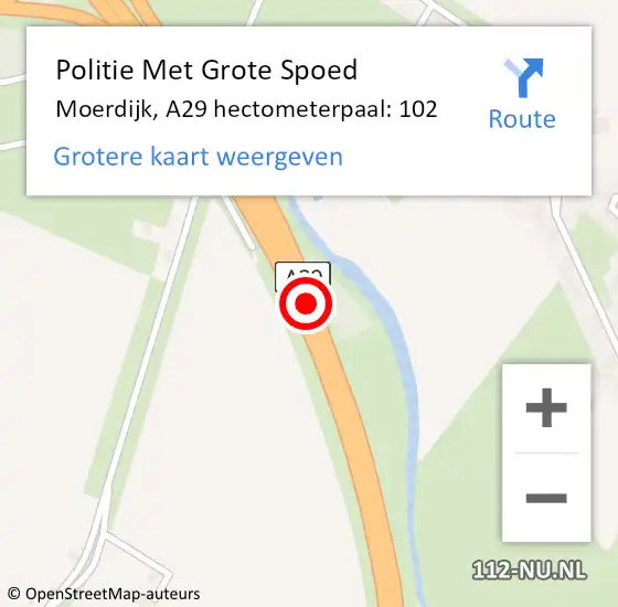 Locatie op kaart van de 112 melding: Politie Met Grote Spoed Naar Moerdijk, A29 hectometerpaal: 102 op 17 november 2023 17:23