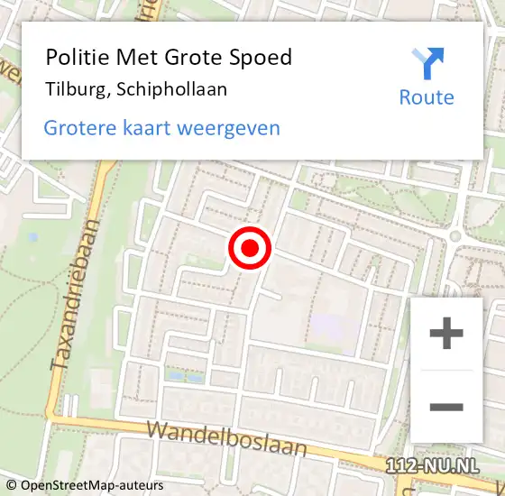 Locatie op kaart van de 112 melding: Politie Met Grote Spoed Naar Tilburg, Schiphollaan op 17 november 2023 17:32