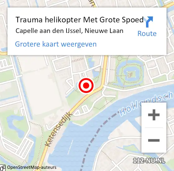 Locatie op kaart van de 112 melding: Trauma helikopter Met Grote Spoed Naar Capelle aan den IJssel, Nieuwe Laan op 17 november 2023 17:36