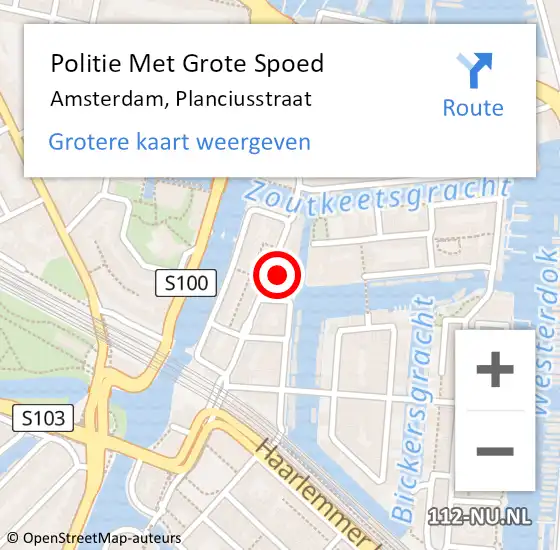 Locatie op kaart van de 112 melding: Politie Met Grote Spoed Naar Amsterdam, Planciusstraat op 17 november 2023 17:46