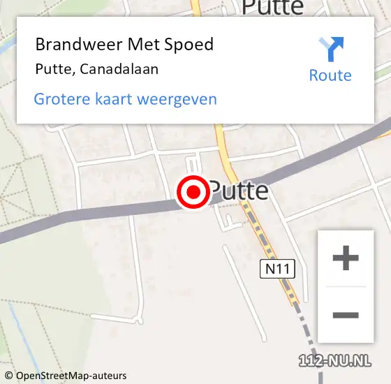 Locatie op kaart van de 112 melding: Brandweer Met Spoed Naar Putte, Canadalaan op 17 november 2023 18:10