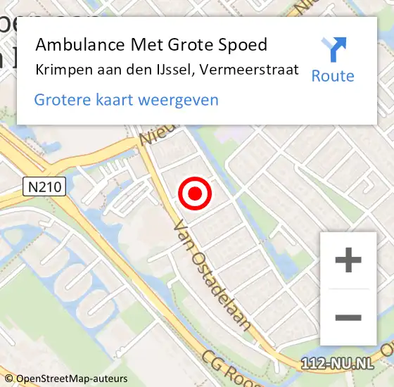 Locatie op kaart van de 112 melding: Ambulance Met Grote Spoed Naar Krimpen aan den IJssel, Vermeerstraat op 17 november 2023 18:19