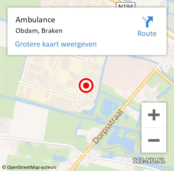 Locatie op kaart van de 112 melding: Ambulance Obdam, Braken op 17 november 2023 18:29