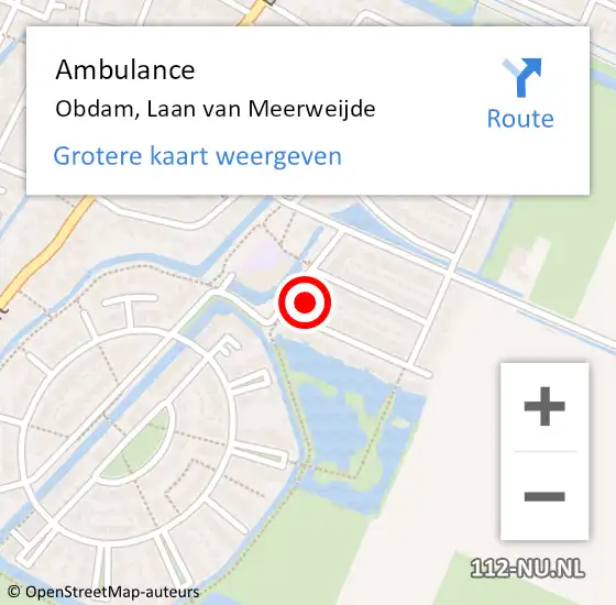 Locatie op kaart van de 112 melding: Ambulance Obdam, Laan van Meerweijde op 17 november 2023 18:47
