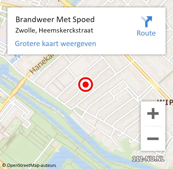 Locatie op kaart van de 112 melding: Brandweer Met Spoed Naar Zwolle, Heemskerckstraat op 17 november 2023 18:57