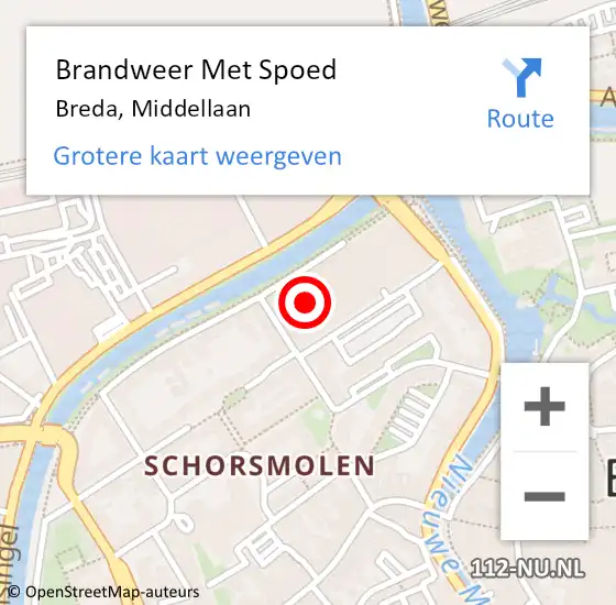 Locatie op kaart van de 112 melding: Brandweer Met Spoed Naar Breda, Middellaan op 17 november 2023 19:27