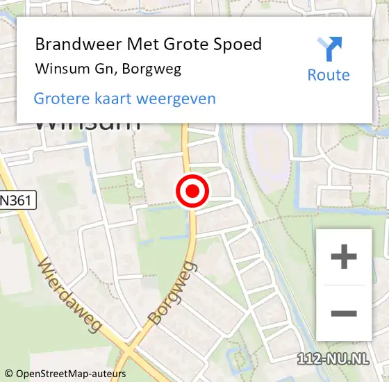 Locatie op kaart van de 112 melding: Brandweer Met Grote Spoed Naar Winsum Gn, Borgweg op 15 september 2014 17:31