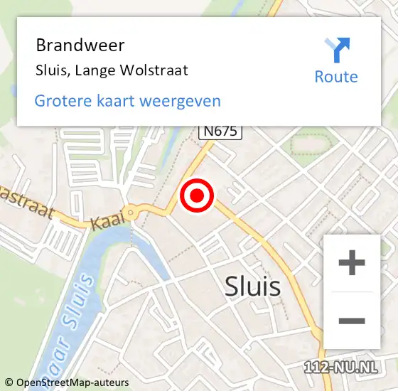 Locatie op kaart van de 112 melding: Brandweer Sluis, Lange Wolstraat op 17 november 2023 19:34