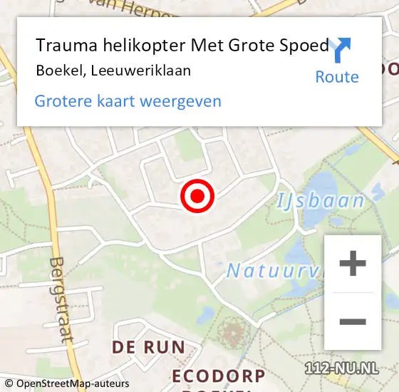 Locatie op kaart van de 112 melding: Trauma helikopter Met Grote Spoed Naar Boekel, Leeuweriklaan op 17 november 2023 19:56