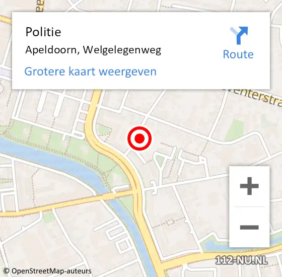 Locatie op kaart van de 112 melding: Politie Apeldoorn, Welgelegenweg op 17 november 2023 20:40