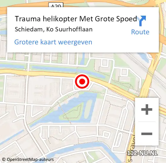 Locatie op kaart van de 112 melding: Trauma helikopter Met Grote Spoed Naar Schiedam, Ko Suurhofflaan op 17 november 2023 20:41