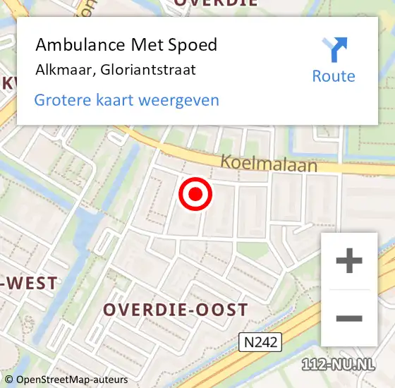 Locatie op kaart van de 112 melding: Ambulance Met Spoed Naar Alkmaar, Gloriantstraat op 17 november 2023 20:41