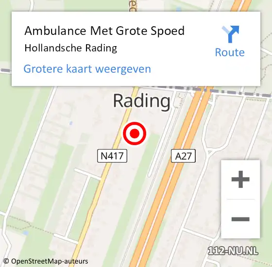 Locatie op kaart van de 112 melding: Ambulance Met Grote Spoed Naar Hollandsche Rading op 17 november 2023 20:42