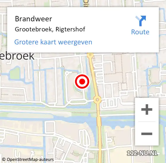 Locatie op kaart van de 112 melding: Brandweer Grootebroek, Rigtershof op 15 september 2014 17:46