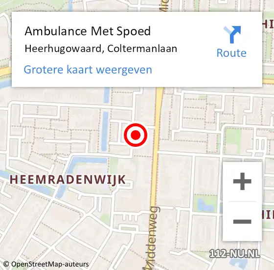 Locatie op kaart van de 112 melding: Ambulance Met Spoed Naar Heerhugowaard, Coltermanlaan op 17 november 2023 22:21