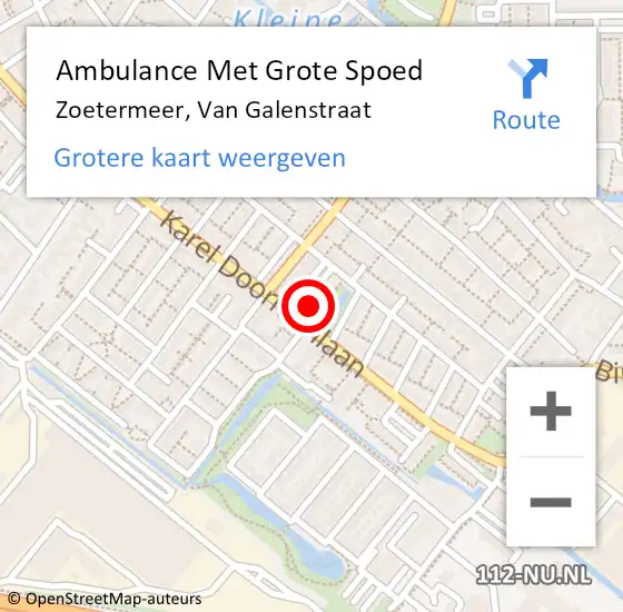 Locatie op kaart van de 112 melding: Ambulance Met Grote Spoed Naar Zoetermeer, Van Galenstraat op 17 november 2023 22:33