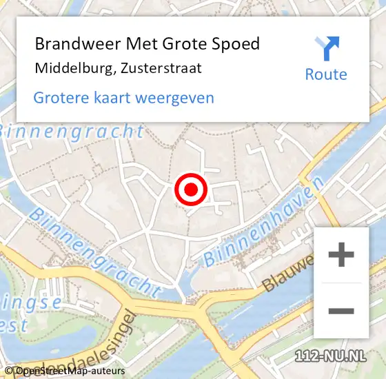 Locatie op kaart van de 112 melding: Brandweer Met Grote Spoed Naar Middelburg, Zusterstraat op 17 november 2023 23:19