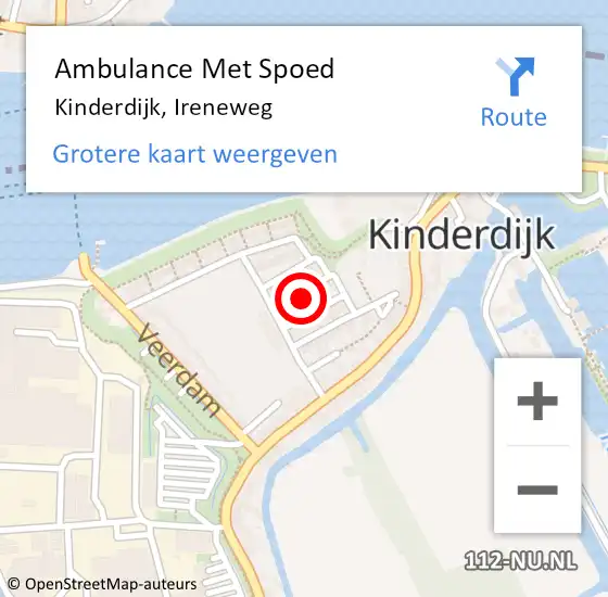 Locatie op kaart van de 112 melding: Ambulance Met Spoed Naar Kinderdijk, Ireneweg op 17 november 2023 23:55