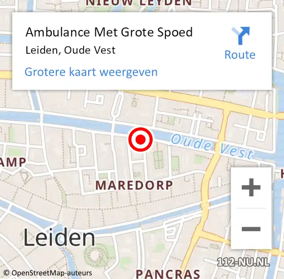 Locatie op kaart van de 112 melding: Ambulance Met Grote Spoed Naar Leiden, Oude Vest op 18 november 2023 00:11