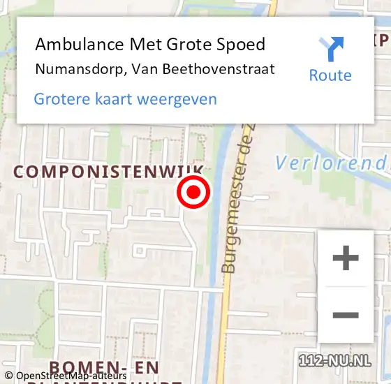 Locatie op kaart van de 112 melding: Ambulance Met Grote Spoed Naar Numansdorp, Van Beethovenstraat op 18 november 2023 00:22