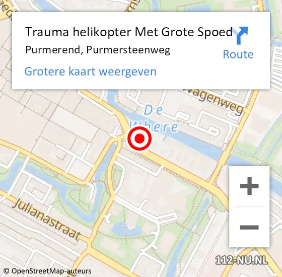 Locatie op kaart van de 112 melding: Trauma helikopter Met Grote Spoed Naar Purmerend, Purmersteenweg op 18 november 2023 00:29