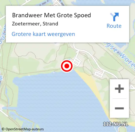 Locatie op kaart van de 112 melding: Brandweer Met Grote Spoed Naar Zoetermeer, Strand op 18 november 2023 00:36