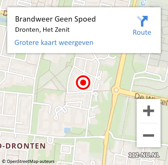 Locatie op kaart van de 112 melding: Brandweer Geen Spoed Naar Dronten, Het Zenit op 18 november 2023 02:18