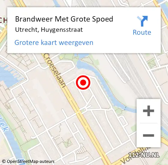 Locatie op kaart van de 112 melding: Brandweer Met Grote Spoed Naar Utrecht, Huygensstraat op 18 november 2023 04:20