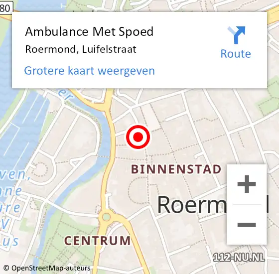 Locatie op kaart van de 112 melding: Ambulance Met Spoed Naar Roermond, Luifelstraat op 18 november 2023 07:52